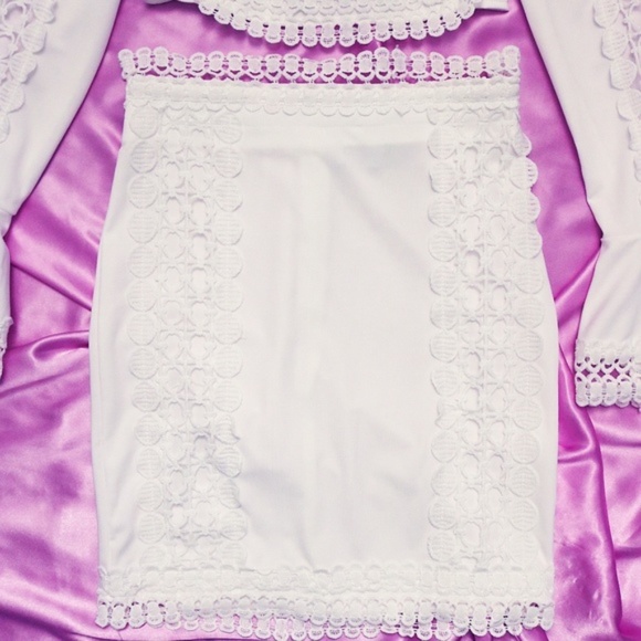 White Lace Crochet 2 Piece Coord Set Blouse Skirt - Picture 5 of 8